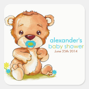 Cute Waterverf Baby Beer Boy Baby shower Vierkante Sticker