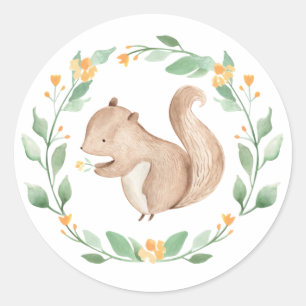 Cute Waterverf Baby Squirrel Greenery Wreath Ronde Sticker
