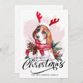 Cute Waterverf Beagle Dog-kerstkaart Feestdagenkaart (Voorkant / Achterkant)
