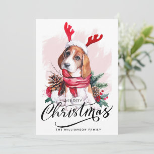 Cute Waterverf Beagle Dog-kerstkaart Feestdagenkaart