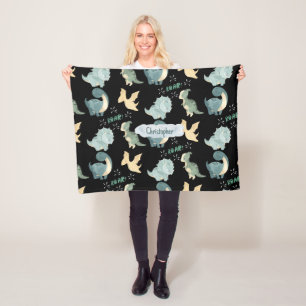 Cute Waterverf Black Dinosaur Pattern Fleece Deken