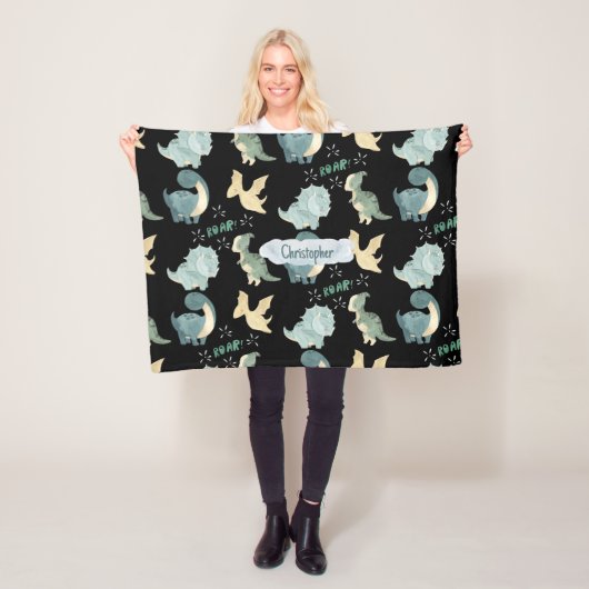 Cute Waterverf Black Dinosaur Pattern Fleece Deken (In situ)