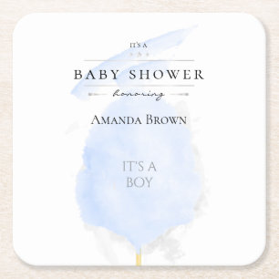 Cute Waterverf Blue Cotton Snoep Baby shower Vierkante Kartonnen Onderzetter