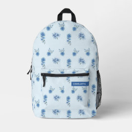Cute Waterverf Blue Floral Pattern Bedrukte Rugzak