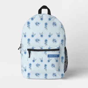 Cute Waterverf Blue Floral Pattern Bedrukte Rugzak