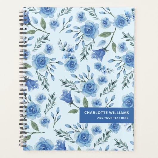 Cute Waterverf Blue Floral Pattern Planner (Voorkant)