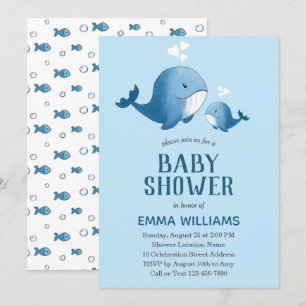 Cute Waterverf Blue Whale   Jongen Baby shower Kaart