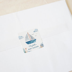 Cute Waterverf Boat Nautical Baby shower Vierkante Sticker