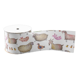 Cute Waterverf Boerderij Barn Animals Patroon Grosgrain Lint