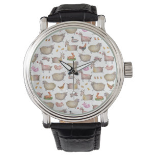 Cute Waterverf Boerderij Barn Animals Patroon Horloge