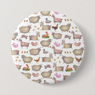 Cute Waterverf Boerderij Barn Animals Patroon Ronde Button 7,6 Cm