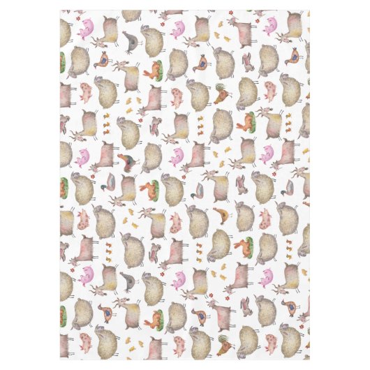 Cute Waterverf Boerderij Barn Animals Patroon Tafelkleed (Voorkant)