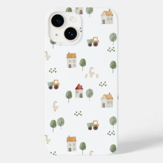 Cute Waterverf Boerderij Patroon Case-Mate iPhone Case (Achterkant)