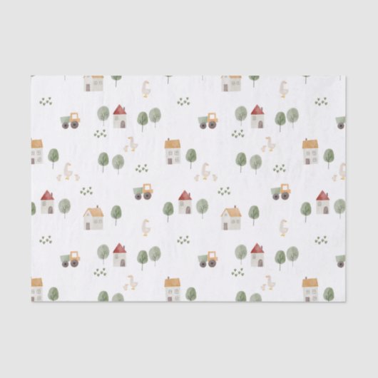 Cute Waterverf Boerderij Patroon Tissuepapier (Voorkant)