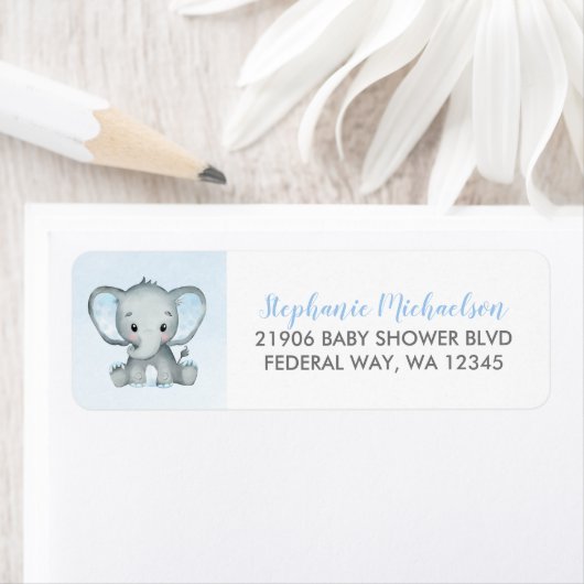 Cute Waterverf Boy Elephant Baby shower Etiket (Insitu)
