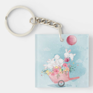 Cute Waterverf Bunnies Sleutelhanger