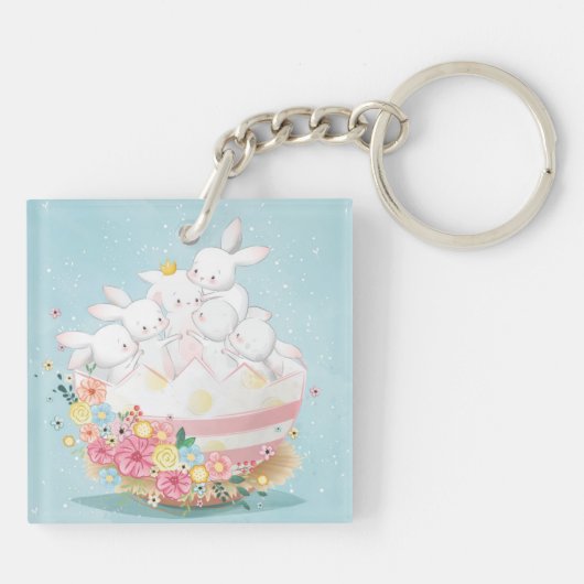 Cute Waterverf Bunnies Sleutelhanger (Achterkant)