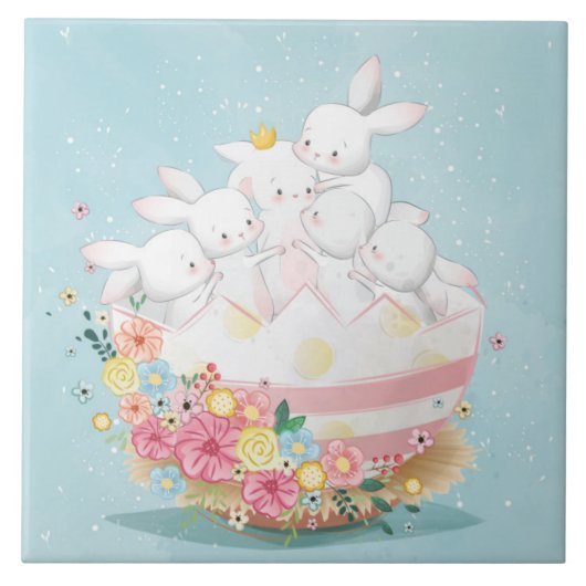 Cute Waterverf Bunnies Tegeltje (Voorkant)