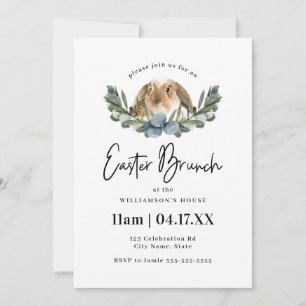 Cute Waterverf Bunny & Chic Easter Brunch Kaart