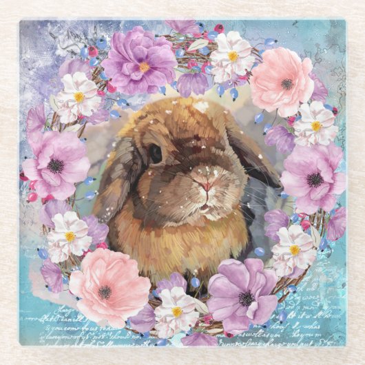 Cute Waterverf Bunny Glazen Onderzetter (Voorkant)