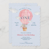 Cute waterverf Bunny in Hot-air ballon Kaart (Voorkant / Achterkant)