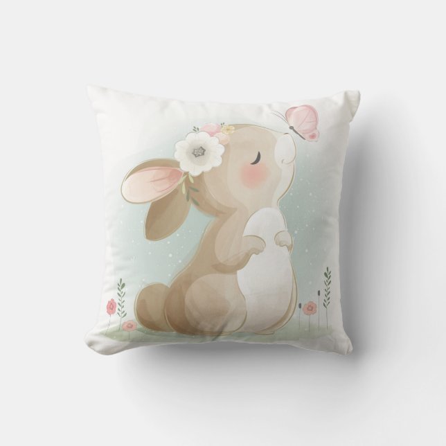 Cute Waterverf Bunny Kussen (Voorkant)