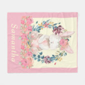 Cute Waterverf Bunny Pink Creme Floral Fleece Deken (Voorkant (Horizontaal))