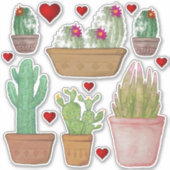 Cute Waterverf Cactus in Clay Pots Vinyl Sticker (Voorkant)