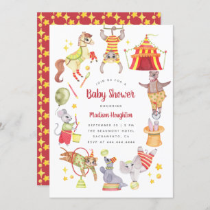 Cute Waterverf Carnival Circus Animal Baby shower Kaart
