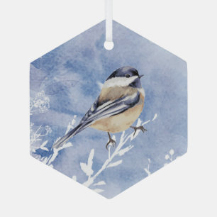 Cute Waterverf Chickade Bird Painting Art Glas Ornament