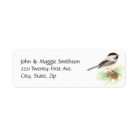 Cute Waterverf Chickadee Bird Pine Tree Etiket (Voorkant)