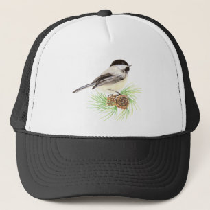 Cute Waterverf Chickadee Bird Pine Tree Trucker Pet