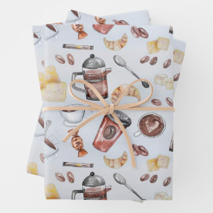 Cute Waterverf Coffee Lover Pattern Pastel Blue Inpakpapier Vel