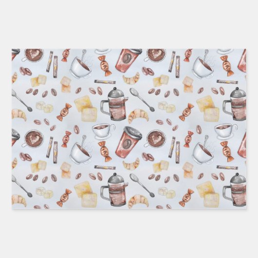 Cute Waterverf Coffee Lover Pattern Pastel Blue Inpakpapier Vel (Voorkant)