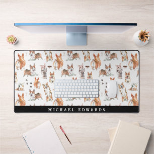 Cute Waterverf Corgi Dog Pattern Monogram Bureaumat