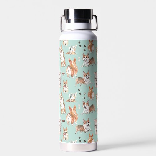 Cute Waterverf Corgi Dog Pattern Monogram Waterfles (Achterkant)