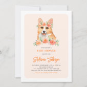 Cute Waterverf Corgi Peach Floral Baby shower Kaart (Voorkant)