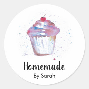 Cute Waterverf Cupcake Homemade Ronde Sticker