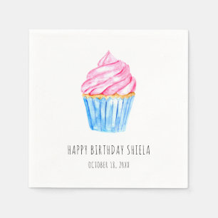 Cute waterverf cupcake roze frothday servet