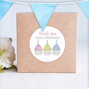 Cute Waterverf Cupcakes Whimsical Bedankt Ronde Sticker