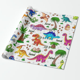 Cute Waterverf Custom Birthday Pattern Dinosaur Cadeaupapier