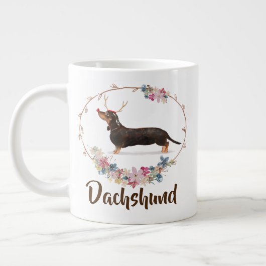 Cute Waterverf Dachshund Floral Kerstmis Extra Grote Beker (Links)