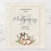 Cute Waterverf Deer Laing Down Boho Wine Making Wijn Etiket (Enkel label)