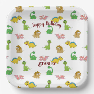 Cute Waterverf Dinosaur Animal Pattern Birthday Papieren Bordje