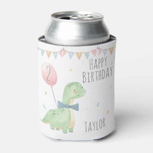 Cute Waterverf Dinosaur Birthday Boy Personalized Blikjeskoeler (Blikje Voorkant)