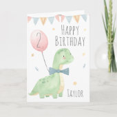 Cute Waterverf Dinosaur Birthday Boy Personalized Kaart (Voorkant)