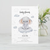 Cute Waterverf Elephant Baby shower Invitation Kaart (Staand voorkant)