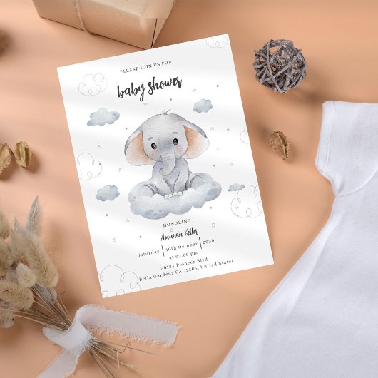 Cute Waterverf Elephant Baby shower Invitation Kaart