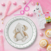 Cute Waterverf Elephant Greenery Baby shower Papieren Bordje (Feest)