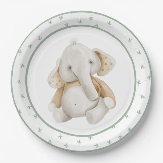 Cute Waterverf Elephant Greenery Baby shower Papieren Bordje (Voorkant)